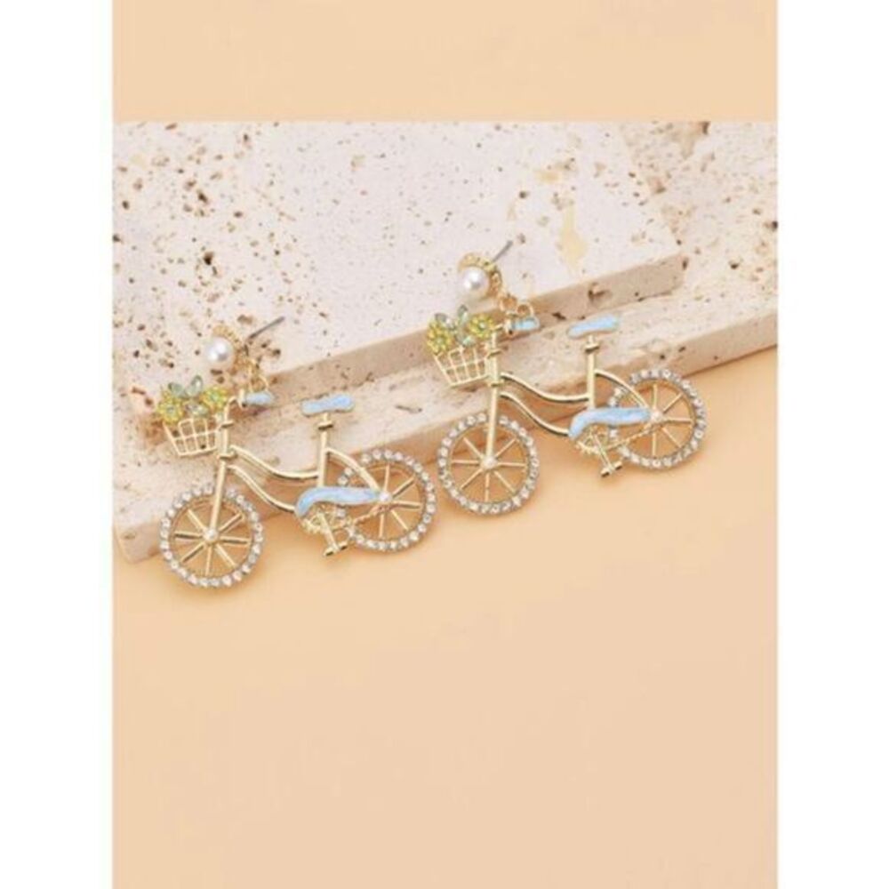 Ladies NWT Rhinestone Bike Design Dangle Drop Earrings